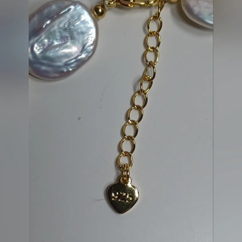 Genune Baroque Coin Pearl Necklace 925 Sterling Silver 18" - Picture 3 of 4
